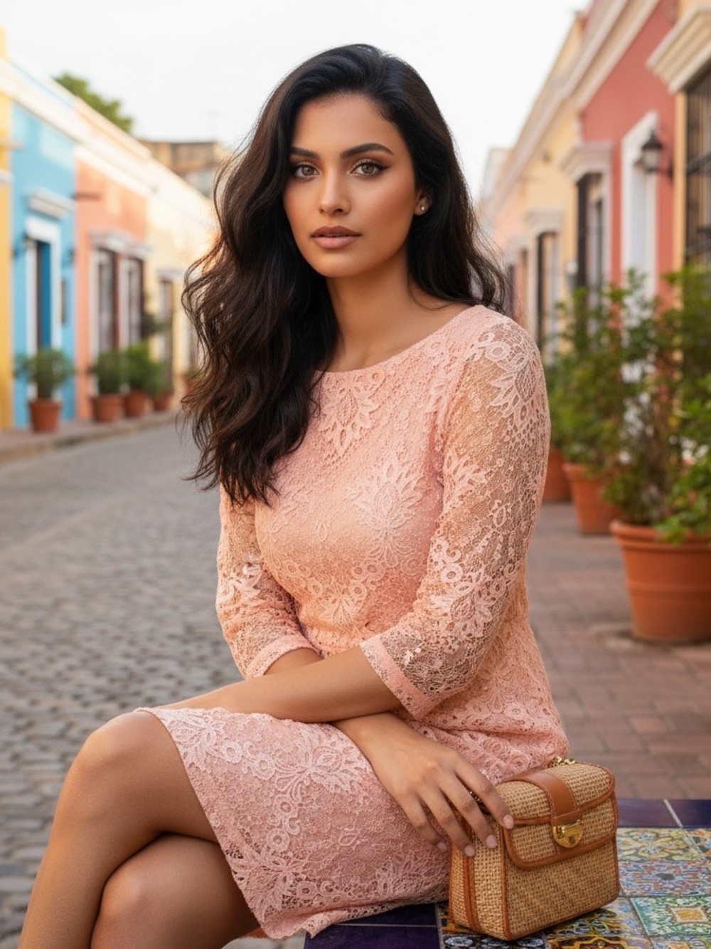 Chaps Lace Overlay Sheath Dress Pink Mini Size 16